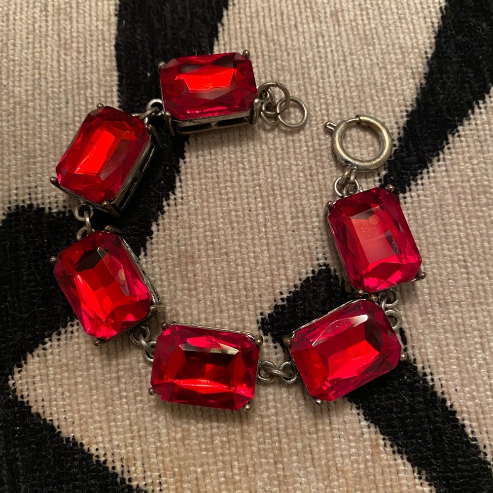 Ruby red colored stone costume jewelry bracelet